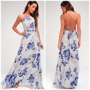 Lulus All I Need Grey Floral Print Lace-Up Maxi Dress